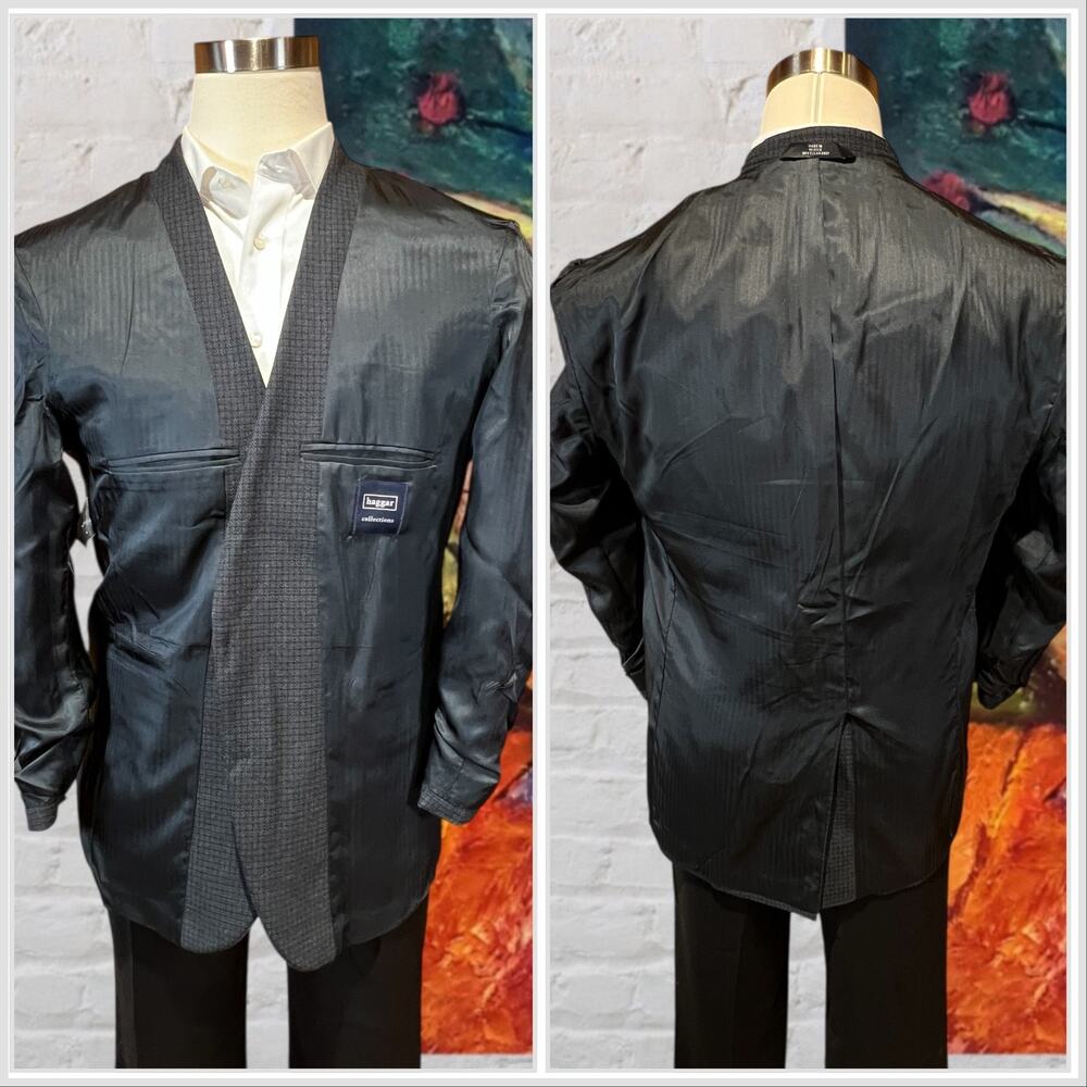 Vtg Haggar Collection 42R Blue Black Micro-Check Plaid Blazer Sport Coat Jacket - Picture 6 of 14